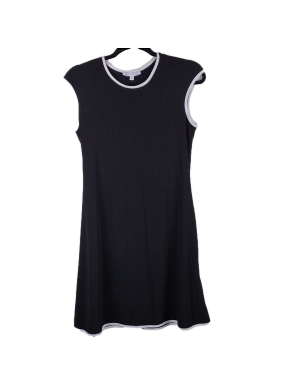 Annalee + Hope Black White Trim Detail Round Neck Cap Sleeve Slip On Shift Dress
